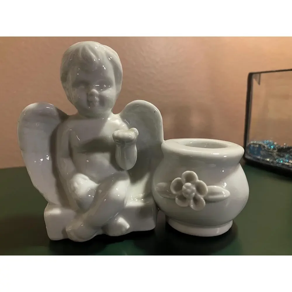 White Ceramic Cherub Angel Planter Vase | Cottagecore Romantic Decor